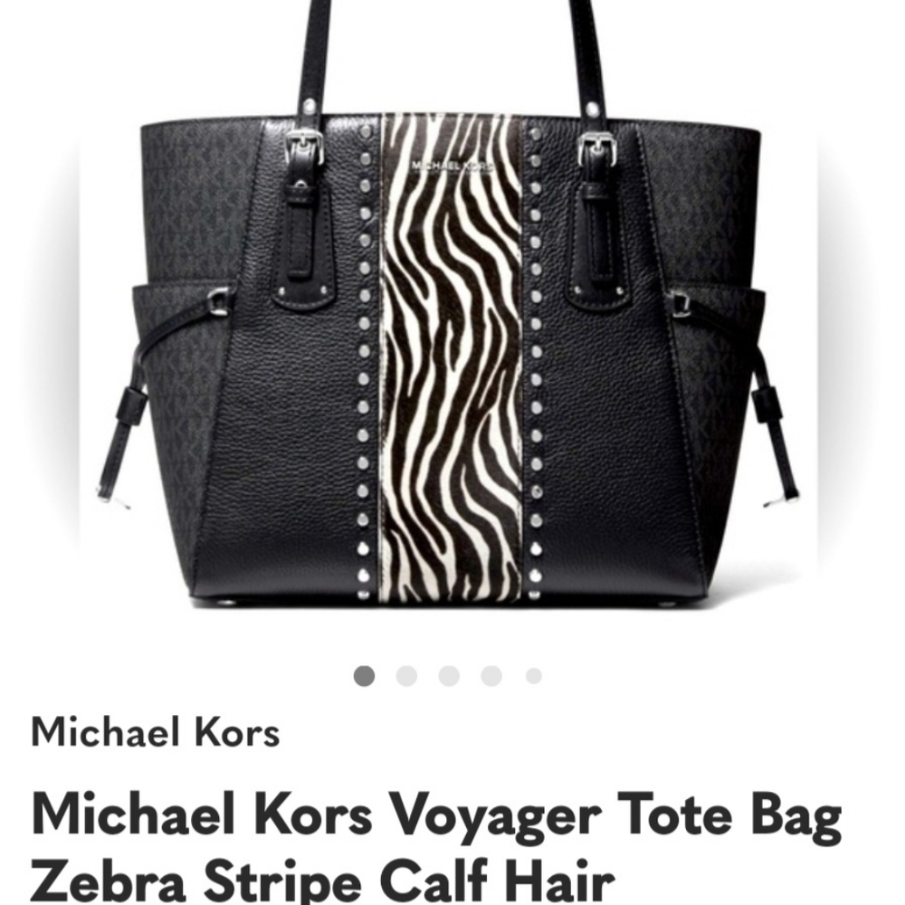 Michael Kors Black Tote with Zebra Stripe Center Panel